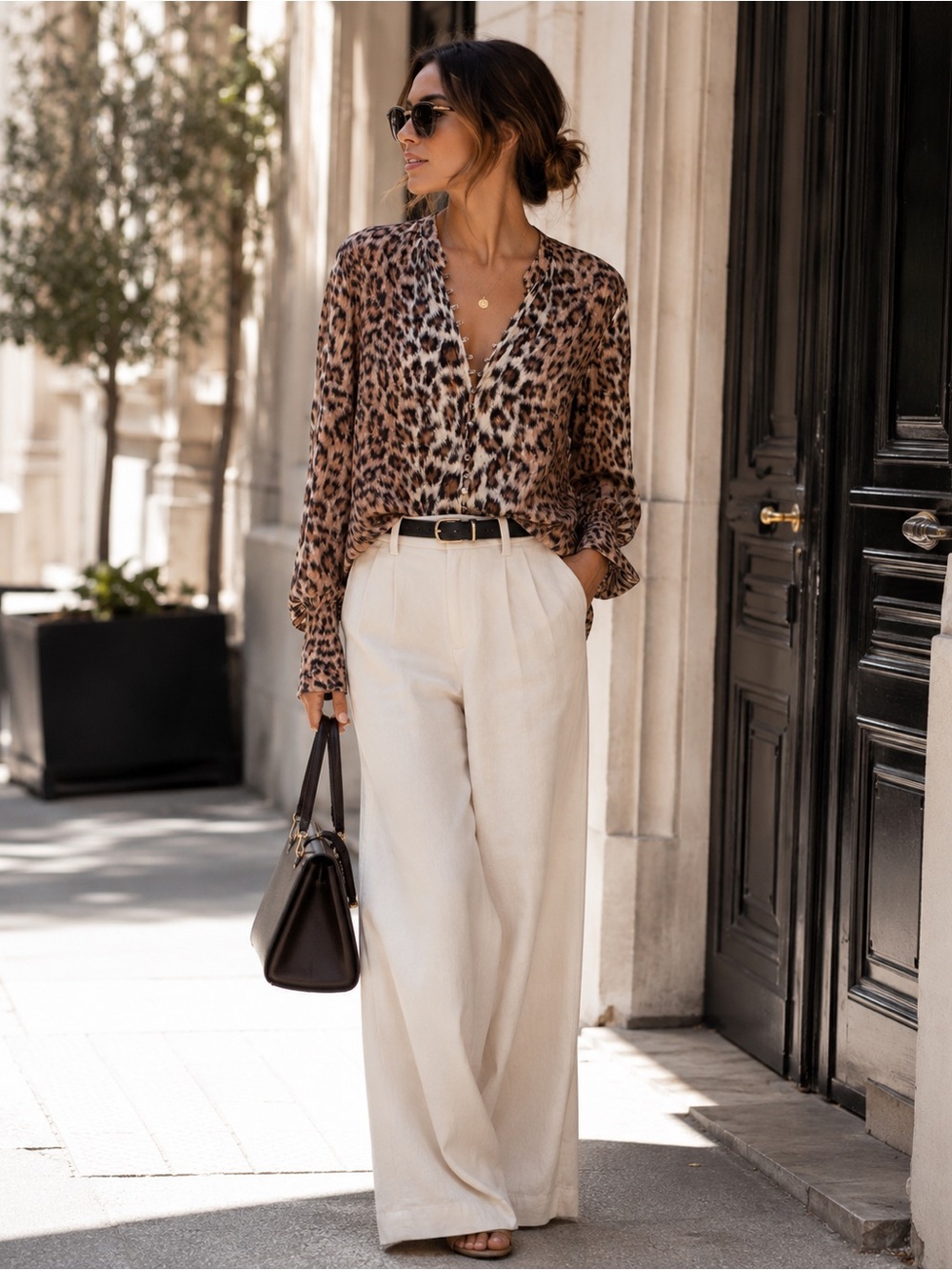 NWOT joie 100% SILK TARIANA Leopard Light Taupe Covered Button up LS Top XXS